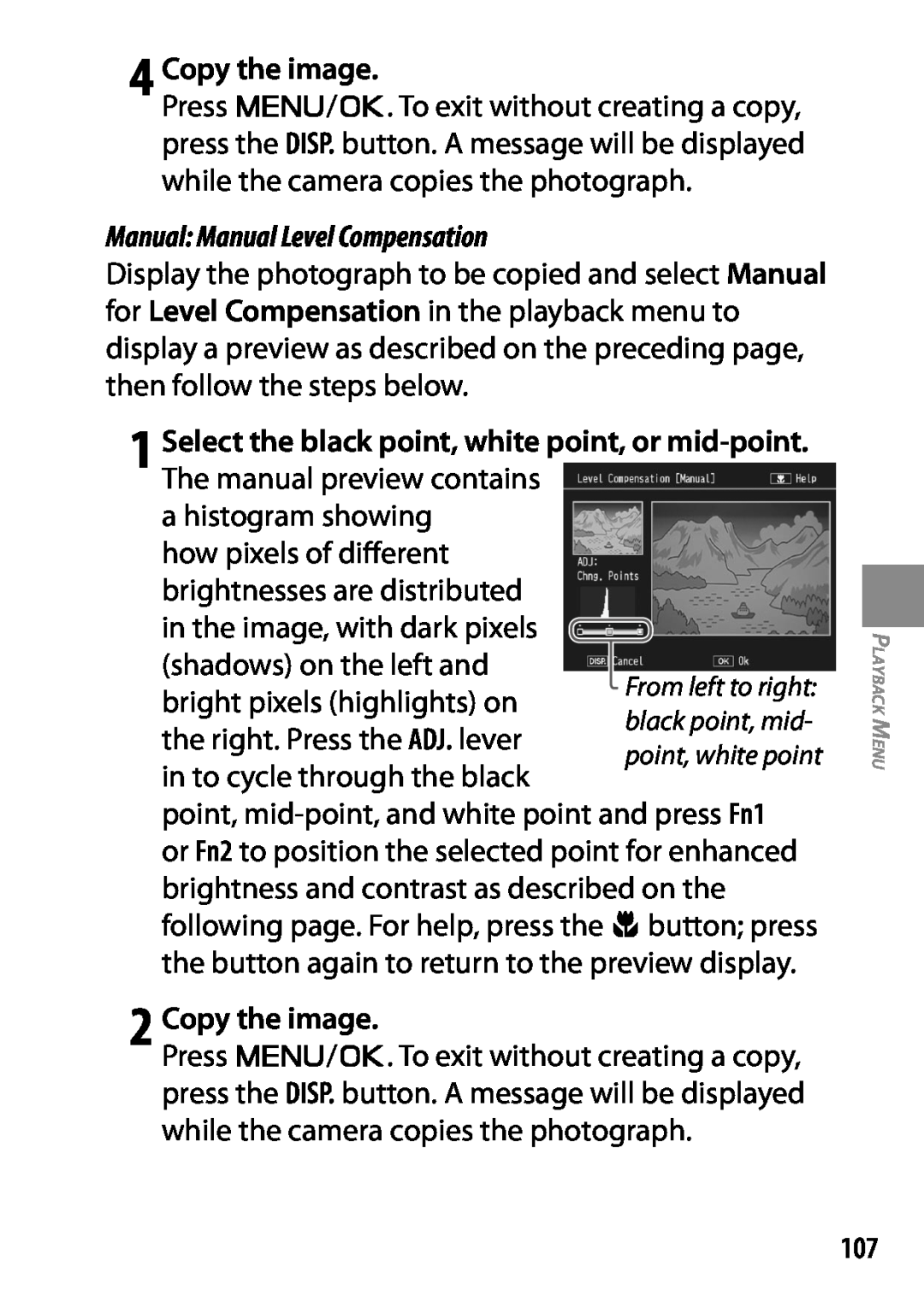 Ricoh 170553, GXR, 170543 manual 4 Copy the image, 2 Copy the image, Manual Manual Level Compensation 